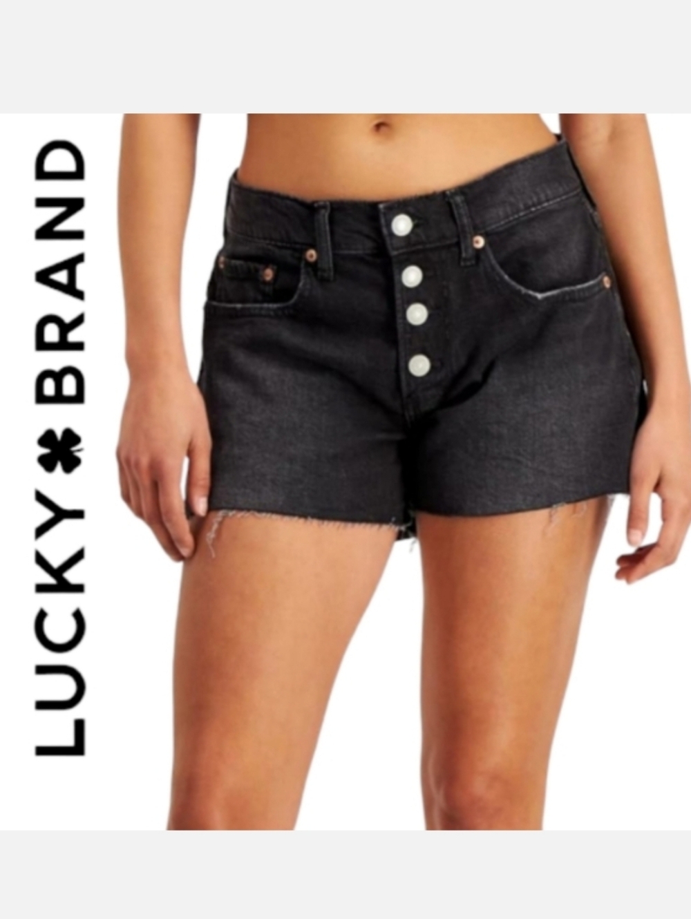 Lucky Brand Mid-Rise Button Front Boyshorts in Black Dialogue Sz 25